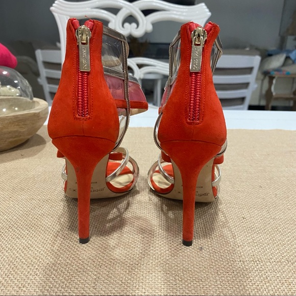 Jimmy Choo MaiTai Sandals Leather Clear Transparent Orange Sz 35 Strappy Heels - Picture 6 of 9
